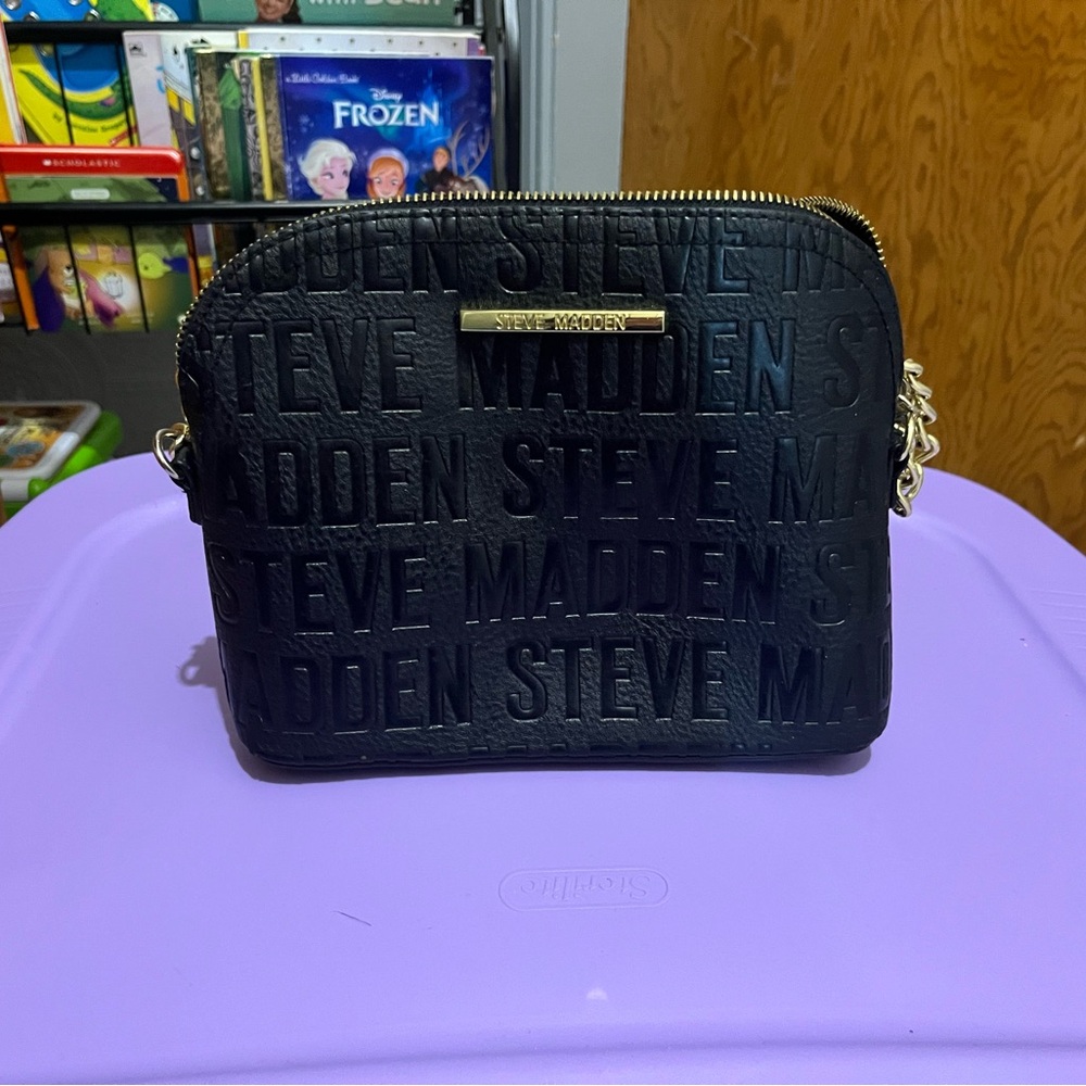 Steve Madden Embossed Black Crossbody with Gold Accents